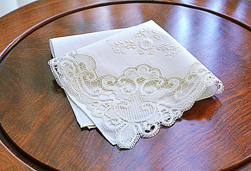 Venetian Lace Handkerchief. 13" Lace Handkerchief. Each. - Click Image to Close